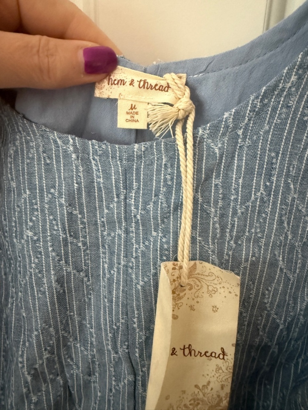 Light Blue Tie-Shoulder Linen Blend Women's Romper - Picture 3 of 6